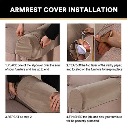 2 Pack Thick Velvet Stretch Armrest Covers for Chairs and Sofas Armchair Covers for Arms Couch Arm Cover Armrest Cover for Sofa Non Slip, Taupe - color: Taupe