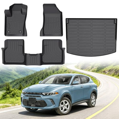 Floor Mats for Dodge Hornet GT/GT Plus & R/T Plug-in Hybrid 2023-2025, Custom Fit Heavy Duty TPE All Weather Protection, Waterproof Non-Slip Black (Two-Row Floor Mats & Cargo Liner) - style: 04) For Dodge Hornet GT/GT Plus & R/T Plug-in Hybrid | 2023-2025