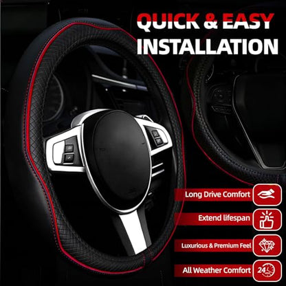 NBTEPEM Customized Auto Car Steering Wheel Cover for Toyota, Microfiber Leather Steering Wheel Covers with Anti-Slip Lining, Breathable, Safety, Soft, Sports Style (Black with Red Line) - color: Black with Red Line