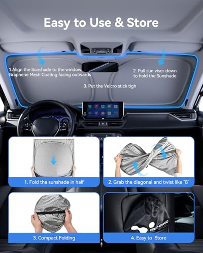 helloleiboo Windshield Sun Shade for Toyota Camry 2018-2026 Graphene Honeycomb Heat Shield with UV Protection Foldable Custom Fit Front Window Sunshade Silver 58" x 28" - size: For Toyota Camry (2018-2026)