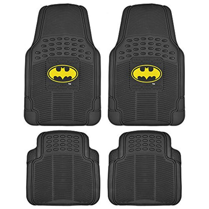 BDK Warner Bros Batman Rubber Floor Mats Car Accessories - Universal Fit, No-Slip Grip, All Weather Heavy Duty - 4 pc Trimmable Car Mats Set, Front 27x18, Rear 17.25x13.25