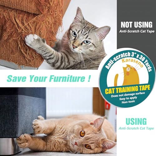 Karaseno Anti Cat Scratch Tape, 3 inches x 30 Yards Pet Training Tape, 100% Transparent Clear Double Sided Cat Scratch Deterrent Tape, Furniture Protector for Couch, Carpet, Doors, Pet & Kid Safe - size: 3 inches x 30 Yards