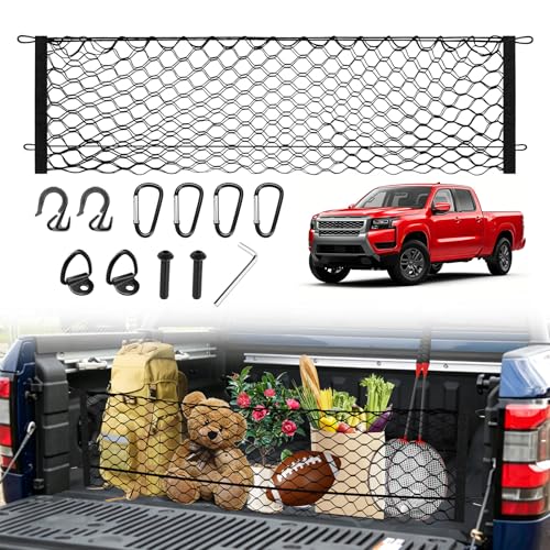 Truck Bed Cargo Net for Nissan Frontier 2022-2025 2026 Accessories, Envelope Style Pickup Truck Bed Cargo Net, Elastic Heavy Duty Nylon Mesh Storage Netting Organizer - size: Nissan Frontier