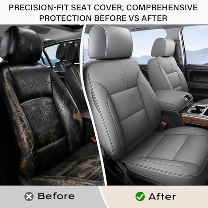 Coverado Chevy Silverado Seat Covers, Faux Leather Seat Covers Fit for Chevy Silverado GMC Sierra 2007-2026 1500, 2015-2026 2500HD 3500HD Crew Double Extended Cab (Front,Gray) - color: Gray, size: Front(2007-2025)