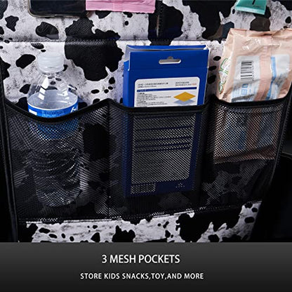 Cow Print Car Seat Back Kick Protectors,2 Pack Kick Mats with Storage Pockets,Car Accessorise(Cow Print)
