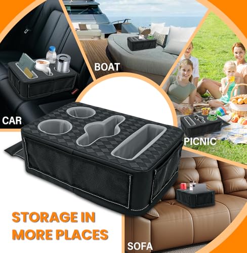 Car Cup Holder, Back Seat Cup Holder for Car, Truck Bed Organizer Boat Couch Bottle Holder Tray Expander Automotive Rear Seat Storage Accessories Pu Leather Fit for Coffee Drink Food - size: 15 X 10X 5.3Inch