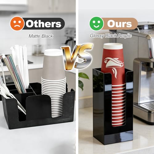 MYITYARD Coffee Cup Dispenser, Cup and Lid Organizer fits 5 to 16 oz Disposable Paper & Plastic Cups, Acrylic Cup Holder for Table Countertop, Black - size: 1 Compartment