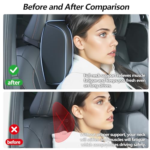 Car Headrest Pillow U-Shaped, Memory Foam Head Neck Support Cushion for Driving, Leather Head Rest Travel Pillows for Sleeping, Breathable Removable Cover, Black, 1 Pack - color: Black, size: 1 Pack