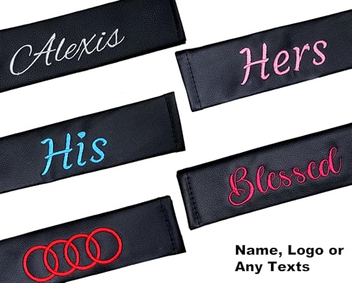 Personalized Custom Made Faux Leather Embroidered Seat Belt Cover Pad for Car, Truck, SUV – Soft & Comfortable Strap Protector Made in USA