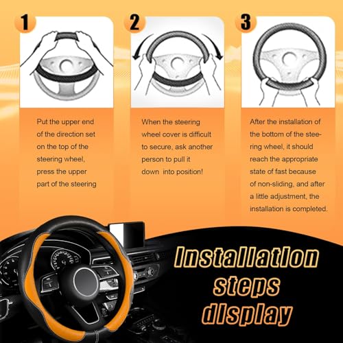 Car Steering Wheel Cover 2025, Universal Auto PU Cute Breathable Slip-Proof Comfort Imitation Leather Protector Cars Interior Accessories for Women Men Fit Most Vehicle (Orange)
