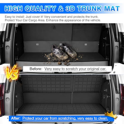 Tahoe Cargo Liner - Trunk Mat for Chevy Chevrolet Tahoe 2015-2020, All Weather Cargo Mat for Tahoe Accessories, Heavy Duty Car Mats, Car Accessories