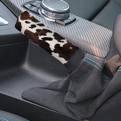 Brown Cow Print 2 Pcs Car Gear Shift Knob Cover Handbrake Cover Comfortable Automobile Accessory Universal Fit for Most Cars SUV Truck - color: Cow Print Brown