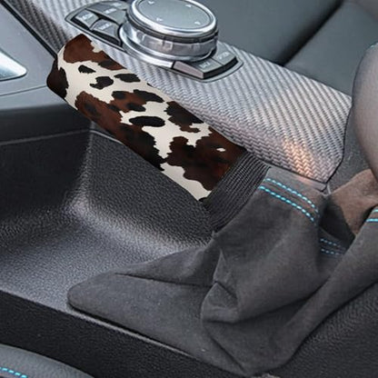 Brown Cow Print 2 Pcs Car Gear Shift Knob Cover Handbrake Cover Comfortable Automobile Accessory Universal Fit for Most Cars SUV Truck - color: Cow Print Brown