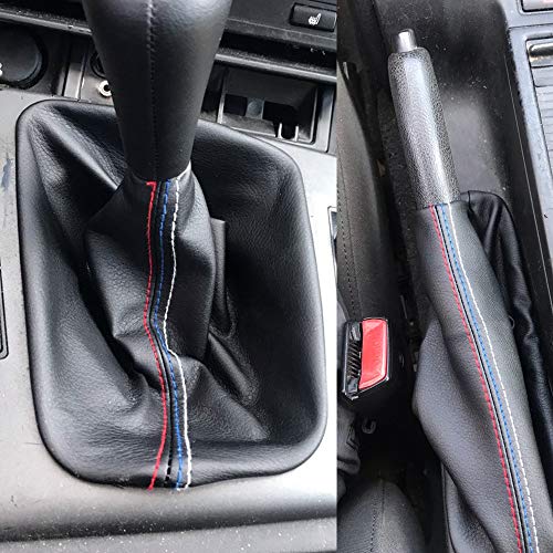 Car Shift Gear Stick Parking Handbrake Cover Manual Shift Boot Cover Black Leather Boot Cover Case for BMW E30 E36 E39 E46 E81 E82 E87 E88 E90 E91 E92 E93 (Gaiter-Boot-Set) - size: Gaiter-Boot-Set