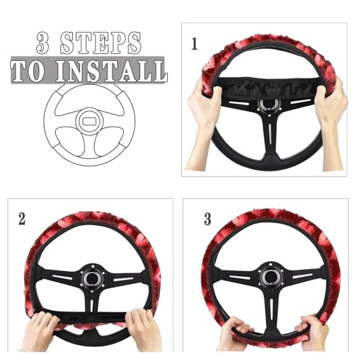 GLENLCWE Red Love Pattern Steering Wheel Cover 15 Inch Stretch-On Steering Wheel Wrap Auto Interior Steering Accessories - color: Red Love