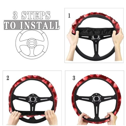 GLENLCWE Red Love Pattern Steering Wheel Cover 15 Inch Stretch-On Steering Wheel Wrap Auto Interior Steering Accessories - color: Red Love