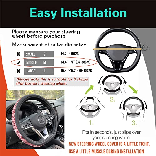 D Shaped Bling Comfy Steering Wheel Cover with Jumbo Crystal Rhinestones, Anti-Slip Diamond Leather, Flat Bottom 14.5-15 Inch (Red) - color: 6.Red, size: D Shaped/Flat Bottom[14 1/2''-15'']