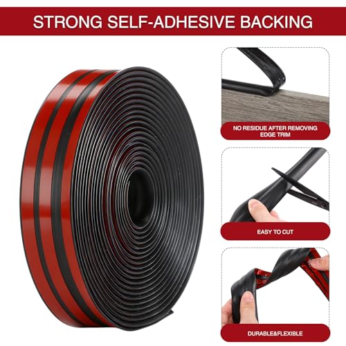 20 ft Rubber Edge Trim 3/8 Inch Self-Adhesive Flexible U Channel Edge Protector for Sealing and Guarding Sharp Metal on Car Doors, Black