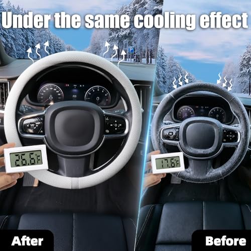 Universal 15 Inch Steering Wheel Cover for Cooling, Non-Slip Breathable Cooling Car Steering Wheel Cover with Upgraded Silicone Inner Ring for Round/D Shape, Warm in Winter Cool in Summer, White Gray - color: Silver Gray
