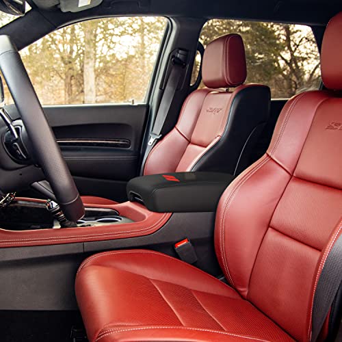 Car Center Console Armrest Cover for Dodge Durango 2011 2012 2013 2014 2015 2016 2017 2018 2019 2020 Leather Anti-Scratch Central Box Lid Protector Cushion Interior Accessories-Black Stitches