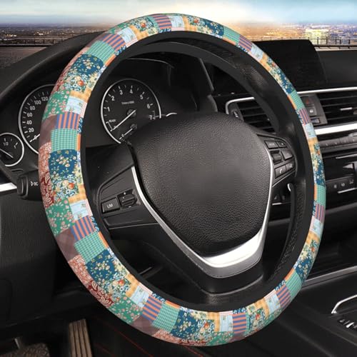 Boho Patch Elastic Steering Wheel Cover Non-Slip Breathable Steering Wheel Protector Fit Auto, SUVs, Truck - color: Boho Patch