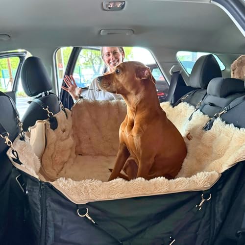 Luxurious Full Backseat Protector for Dogs with Calming Blanket - Waterproof Pet Hammock Machine Washable (Beige) - color: Beige