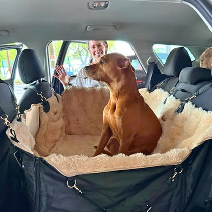 Luxurious Full Backseat Protector for Dogs with Calming Blanket - Waterproof Pet Hammock Machine Washable (Beige) - color: Beige