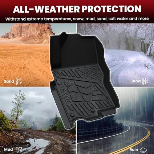 LASFIT Floor Mats for Nissan Frontier 2022-2026 Crew Cab (Not Fit King Cab), All Weather TPE Custom Fit Easy Clean Durable No-Curling Floor Liners for Frontier 1st & 2nd Row Car Mats, Black
