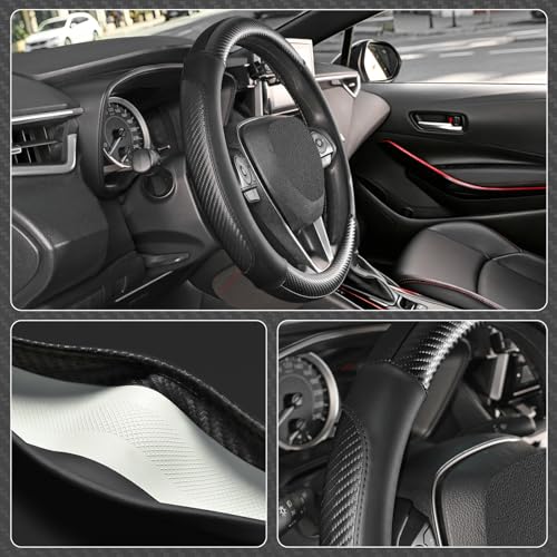 SEG Direct Car Steering Wheel Cover Standard Medium Size 14 1/2-15 inch, Non-Folding Packaging, Heavy Duty, Non-Slip, Black Microfiber Leather with Carbon Fiber Pattern - color: 1. Black with Carbon Fiber Pattern, size: Standard size[14 1/2''-15'']