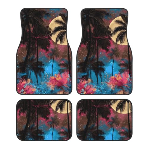 OSAM SPACE Palm Trees Beach Scene Car Floor Mats Set of 4 All Weather Trunk Mat Anti-Slip Automotive Carpet Decor Rugs Universal Car Accessories - color: Palm Trees Beach Scene