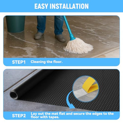 4x6 FT Garage Floor Mat, 2.8mm Thickened PVC Flooring Roll for Under Car, Golf Cart Parking Mat, Diamond Plate Black Motorcycle Mat for Warehouse, Basement, Gyms, Trailer（Included Tapes）