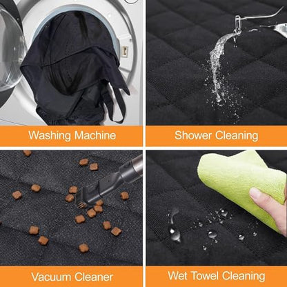 GXT Dog Back Seat Cover Protector for Cars SUV and Trucks with Mesh Window, Scratchproof Nonslip and Waterproof Material - color: Black/Orange, style: Seat Cover and Dog Seat Belt