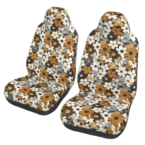 Brown Floral Car Seat Covers Hippie Flower Daisy Seat Protector for Women Men Washable Cloth Automotive Vehicle Seat Covers for Cars Interior for Cars Sedans Trucks SUVs - color: Brown Floral