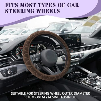 Universal Fluffy Plush Car Steering Wheel Cover, Anti-Slip Soft Warm Auto Steering Wheel Protector, Automotive Interior Protection Accessories Fit Most Cars, Sedans, SUVs, Vans, Trucks