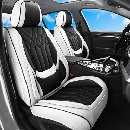 Black White Car Seat Covers Full Set, Full Coverage Luxury Leather Automotive Seat Covers Waterproof Car Seat Protector, Front & Rear Seats Cover Sets Universal Fit for Most Cars SUVs Trucks - color: Black White, size: Full Set