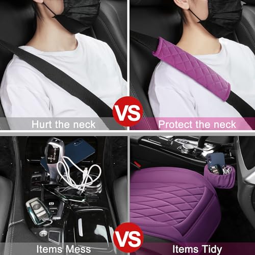 BEITK 2 Pack Leather Front Car Seat Covers, Universal Sideless Car Seat Protectors with Storage Pocket and Seat Belt Pads, Waterproof Automotive Seat Cover for Cars Trucks SUV(Purple) - color: front pair purple