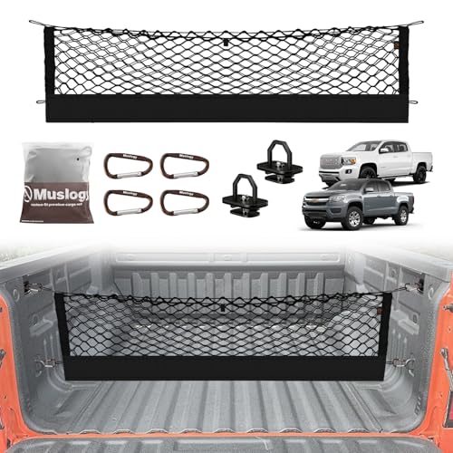 Truck Bed Cargo Net Trunk Netting Compatible with 2015-2022 Chevy Colorado & GMC Canyon Accessories, Pickup Cargo Organizer SUV Sedan Storage Net w/Heavy Duty Carabiners - style: 2015-2022 Colorado & Canyon