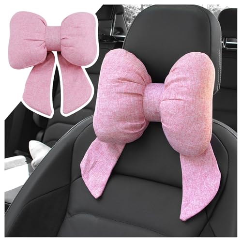 Cute Bow Car Headrest Pillow,Comfortable & Skin-Friendly Car Neck Pillow for Neck Supporting,Stylish Necks Pillows for Cars as Cute Cars Accessories for Women Interior - color: Pink