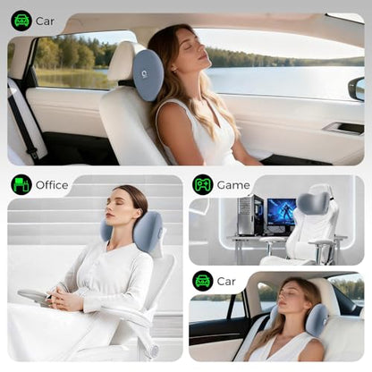 BEBAS Memory Foam Car Headrest Pillow - Breathable Neck Support Pillow for Driving, Universal Fit Cars/SUVs/Tesla/Toyota & Office Chair, Removable Cover (Blue, 4-Season) - color: Blue