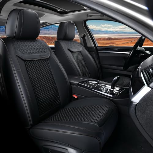 Coverado 2 in 1 Front Seat Covers for Car, Conversions Between Warm Suede and Cold Ice Silk for Car Seat Protector Car Accessories Universal Fit for Most Cars SUVs and Trucks（Black） - color: 2in1Black, size: FrontPair