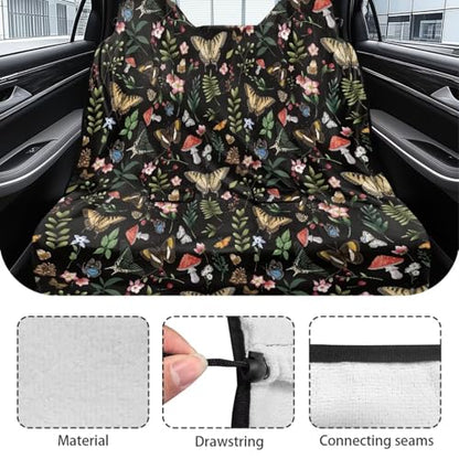Butterfly Mushroom Flower Print Rear Bench Towel Seat Covers, Nonslip Back Seat Cover Washable Bench Seat Covers, Wear-Resistant Car Seat Covers Protector for Dogs - color: Butterfly Mushroom Flower