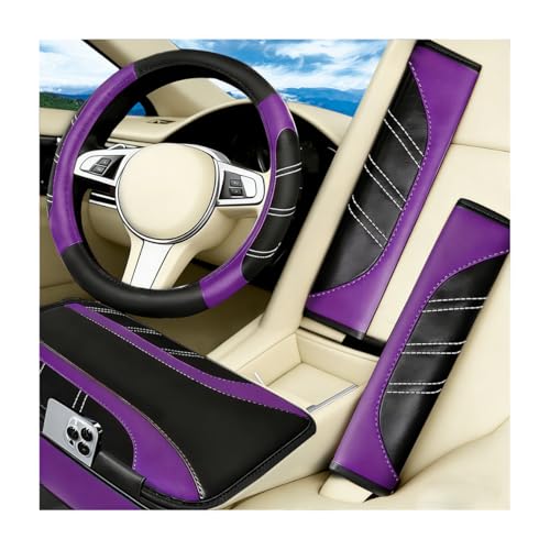 4PCS Car Accessories Set, 14.5-15 Inch Sporty Vehicle Steering Wheel Cover with Anti-Slip Lining, Automotive Interior Center Console Pad Seatbelt Cover, Universal for SUV Sedan Truck (Purple) - color: Purple