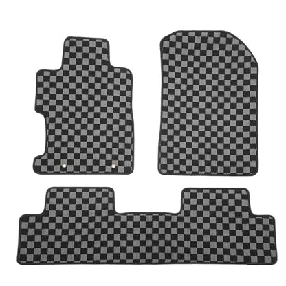 IKON MOTORSPORTS Loop Pile Tufted Car Floor Mats, Compatible with 2006-2011 Honda Civic All Models, Checkered Grey Black Plaid, All Weather Anti-Slip 3PCS Set Car Protector Carpets
