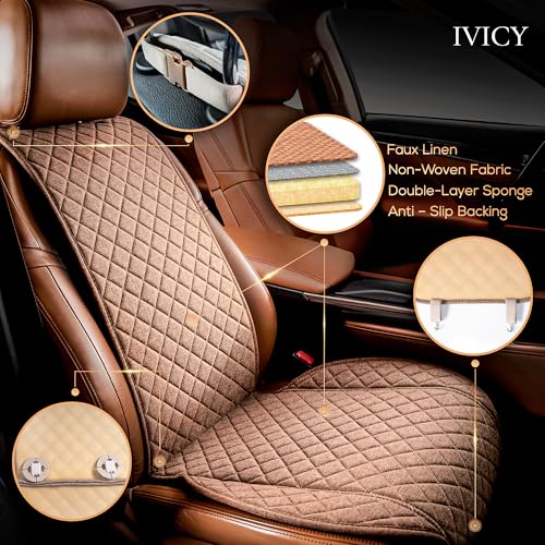 IVICY Faux Linen Front Car Seat Cover – Non-Slip Bucket Seat Protector for Most Cars, SUVs, Vans & Trucks – 1 Seat Cover, Machine Washable, Side-Airbag Friendly, Light Brown - color: BROWN WS LN