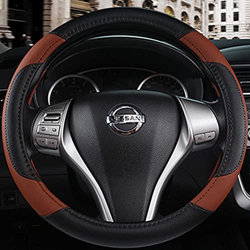 Leather Car Steering Wheel Cover, Non-Slip Car Wheel Cover Protector Breathable Microfiber Leather Universal Fit for Most Cars(Brown) - color: Brown