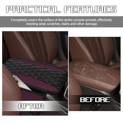 wuyaoyao Car Center Console Cover, 12.2"×7.5" Waterproof Leather Auto Armrest Cover Protector with Side Pockets, Stylish Comfortable Vehicle Arm Rest Box Cushion Pad, Car Accessories (Purple) - color: Purple
