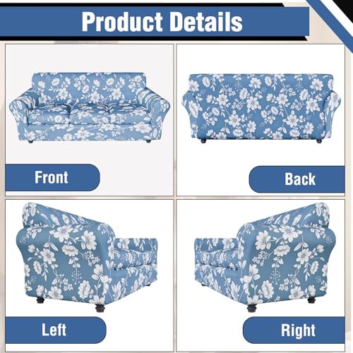 Stretch Couch Covers for 3 Separate Cushion Couch Sofa,Floral Printed Couch Sofa Cover,Washable Sofa Slipcover,Pet Friendly Furniture Protector with Elastic Bottom,Universal Fit for Home(Sofa,Cover)