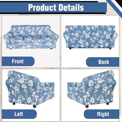 Stretch Couch Covers for 3 Separate Cushion Couch Sofa,Floral Printed Couch Sofa Cover,Washable Sofa Slipcover,Pet Friendly Furniture Protector with Elastic Bottom,Universal Fit for Home(Sofa,Cover)