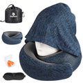 Travel Pillow - Hooded Neck Pillow Airplane Memory Foam Filling for Plane, Office, Cars Sleeping, Road Trip, Long Flights, Airplane Travel Essentials, Includes Eye Mask & Earplugs (Full Blue) - color: Full Blue