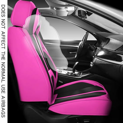 INZU Cute Rabbit Comfortable Leather Auto Car Seat Covers Front & Rear Seat Protector Fit Sedan SUV 5 Seats Full Set Universal Fit (Black & Rose) - color: Black & Rose